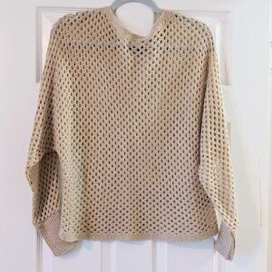 APT 9 Tan Crochet Hollow out scoop neck long sleeve top w/gold sparkles size XL